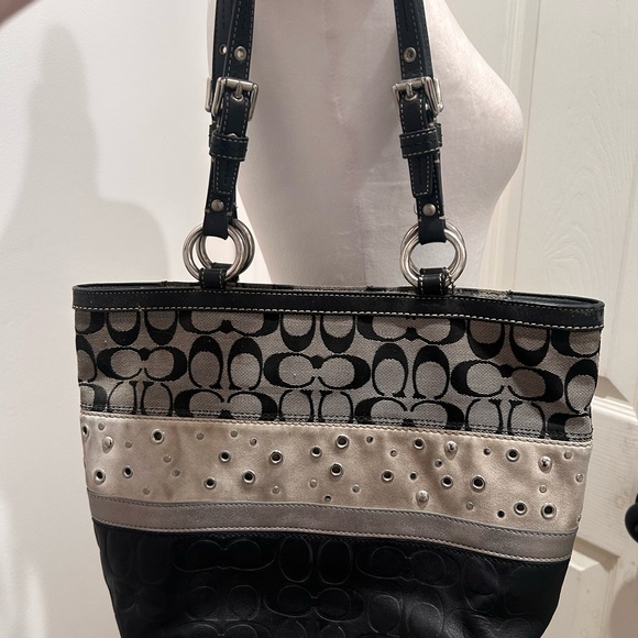 Coach Black and Cream Eyelet Tote - Picture 2 of 7